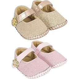 neska moda Set of 2 Pair 6 To 12 Months Baby Girls Synthetic Leather Baby Sandal Booties (Pink, Gold) -BT914andBT915-picture-35