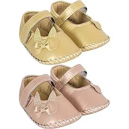 neska moda Set Of 2 Pair Baby Girls Synthetic Leather Baby Sandal Booties For 6 To 12 Months (Gold,Brown) -BT908andBT910-picture-22