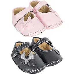 neska moda Set Of 2 Pair Baby Girls Synthetic Leather Baby Sandal Booties For 6 To 12 Months (Pink,Black) -BT909andBT911-picture-16