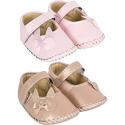 neska moda Set Of 2 Pair Baby Girls Synthetic Leather Baby Sandal Booties For 6 To 12 Months (Pink,Brown) -BT909andBT910-picture-39