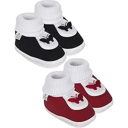 neska moda Set Of 2 Pair Unisex Baby Booties For 6 to 12 Months (Black, Maroon)-picture-44