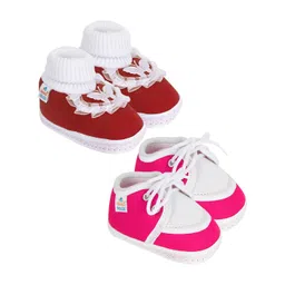 NESKA MODA Unisex Kids Pack Of 2 Cotton Butterfly Frill & Lace Booties-picture-10