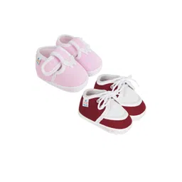 NESKA MODA Unisex Kids Pack of 2 Pink & Maroon Solid Cotton Booties-picture-14