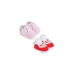 NESKA MODA Unisex Kids Pack of 2 Pink & Red Solid Cotton Booties-picture-13