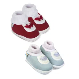 NESKA MODA Unisex Kids Set Of 2 Maroon & Grey Slip On Cotton Booties-picture-25