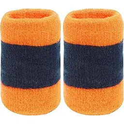 Neska Moda Unisex Pack of 2 Orange and Dark Blue Striped Cotton Wrist Band-picture-11
