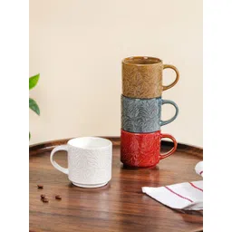 Nestasia Grey & Red 4 Pieces Crafted Ceramics Textured Ceramic Glossy Cups 250ml-picture-26