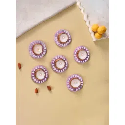 Nestasia Handmade Lavender Tealight Candle Holders with Mirror Decoration for Decoration (Set of 6)-picture-32