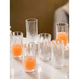 Nestasia Heavy Premium & Luxurious Cut Glass Textured Highball Glass Tumbler Set Of 6, Each 230 ml-picture-19