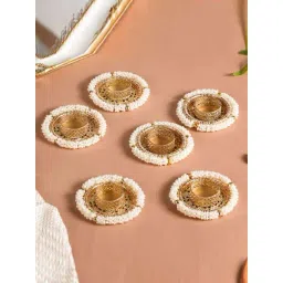 Nestasia Metal Pearl Tea Light Holder - Set of 6 (White & Gold)-picture-27