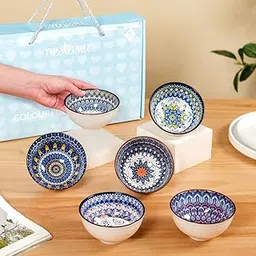 Nestasia Multicolor Set of 6 Mandala Ceramic Side Bowls for Serving Noodles, Ramen, Snacks, Soups or Curries (1 Set of 6 Bowls of Capacity 350 ml Each)-picture-32