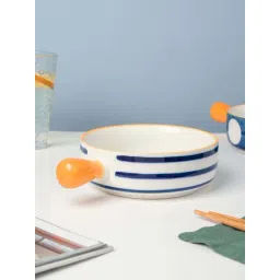Nestasia Striped White & Blue Nitori Ceramic Bowl with Handle for Serving Snacks (7.8 Inch, 700 ml)-picture-23