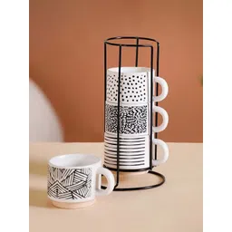 Nestasia White & Black 4 Pcieces  Printed Ceramic Dishwasher Safe Cups 100 Ml-picture-31