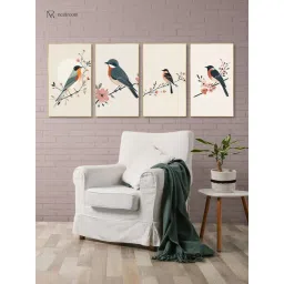 Nestroots Bird Gold Frame Floral Canvas Wall Painting - Set of 4 image 1