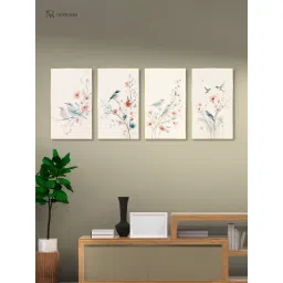 Nestroots Birds on Branch Art Gold Frame Nature Canvas Wall Painting - Set of 4-picture-25