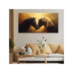Nestroots Brown Canvas Majestic Equine Encounter In Art Wall Painting - White Floating Frame-picture-42