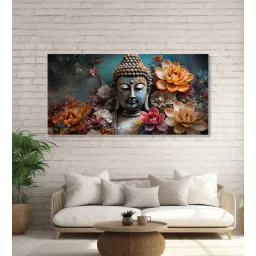 nestroots Canvas Framed Buddha Surrounded by Lotus Flowers Wall Painting-picture-29