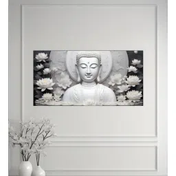 nestroots Canvas Framed Buddha Surrounded by White Flowers Wall Painting-picture-33