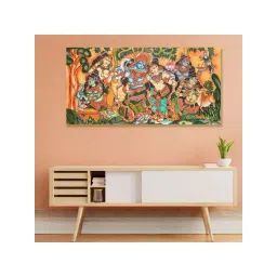 Nestroots Canvas Pattachitra Playfulness Of Krishna And Radha Wall Painting - Gold Floating Frame-picture-38