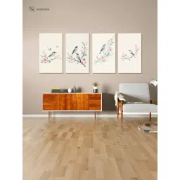 Nestroots Chirpy Birds Gold Frame Nature Canvas Wall Painting - Set of 4-picture-23