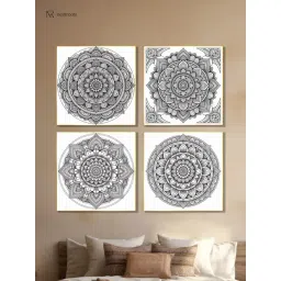 Nestroots Colorable Circular Gold Frame Floral Canvas Wall Painting - Set of 4-picture-42