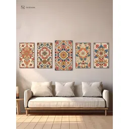 nestroots Cream-Coloured & Blue 5 Pieces Vibrant Floral Canvas Wall Paintings-picture-15