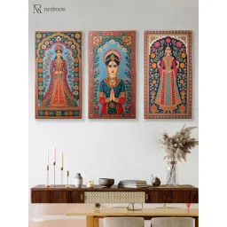 Nestroots Elegant Indian Woman Canvas Series Gold Frame Wall Painting - Set of 3-picture-31