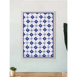 Nestroots Geometric Blue and White Canvas Wall Painting Gold Floating Frame-picture-12