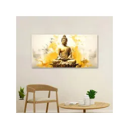 Nestroots Gold & Yellow Canvas Buddha On Vibrant Yellow Canvas Wall Painting - White Floating Frame-picture-15