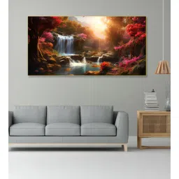 nestroots Gold Canvas Framed Enchanted Forest Waterfall Pink Serenity Wall Painting(12X24 Inch)-picture-40