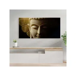 Nestroots Grey & Black Canvas Buddha Illuminated Wall Painting - White Floating Frame-picture-17