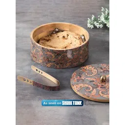 Nestroots Grey Printed Casserole chapati Box Wooden hot Box Food Warmer hotpot roti Box Lid & Tong-picture-10