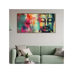 Nestroots Multicolor Canvas Buddha Head A Colorful Serenity Wall Painting - Black Floating Frame-picture-41