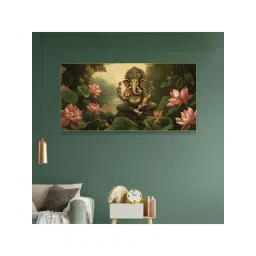 Nestroots Multicolor Canvas Divine Ganesha In Majestic Floral Wall Painting - White Floating Frame-picture-16