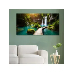 Nestroots Multicolor Canvas Serene Sunset Over Waterfall Bridge Wall Painting - Gold Floating Frame-picture-35