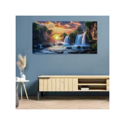 Nestroots Multicolor Canvas Serene Sunset Over Waterfall Bridge Wall Painting - Single Frame-picture-24