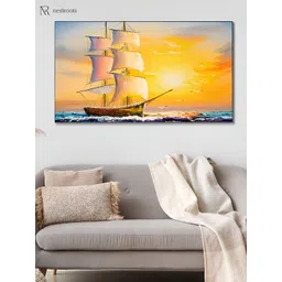 nestroots Orange & White Sailboat Sunset Serenity Canvas Framed Painting Wall Art-picture-18