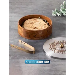 Nestroots Plane Silver Lid Casserole Wooden hot Box Set for Kitchen chapati Box Food Warmer hot-picture-34