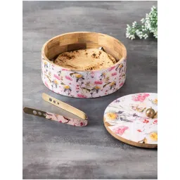 Nestroots Printed Casserole Wooden Box Chapati Box Food Warmer Set hotpot roti Box with Lid Tong-picture-29
