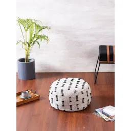 Nestroots Printed Off White Cotton Foot Stool Floor Cushions with Filler-picture-41