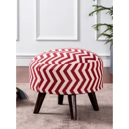 Nestroots Printed White Cotton Canvas 4 Wooden Legs Ottoman-image-7
