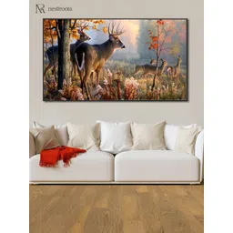 nestroots Red & Blue Serene Deer Canvas Framed Painting Wall Art-picture-28