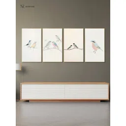Nestroots Serene Bird Branch Art Gold Frame Nature Canvas Wall Painting - Set of 4-picture-14