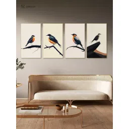 Nestroots Serene Bird Gold Frame Solid Canvas Wall Painting - Set of 4-picture-13