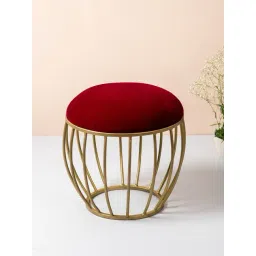 Nestroots Solid Maroon Velvet Cage Puffy Pouffes Foot Stool Ottoman for Living Room-picture-21