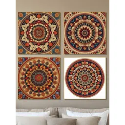 Nestroots Traditional Circle Multi Frame Floral Canvas Wall Painting - Set of 4-picture-15