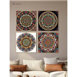 Nestroots Vibrant Circle Gold Frame Floral Canvas Wall Painting - Set of 4-picture-27