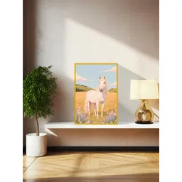 nestroots Whispers of the Meadow Yellow & Blue Horse Printed Canvas Wall Art-picture-14
