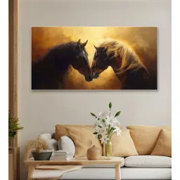 nestroots White Canvas Framed Majestic Equine Encounter in Art Wall Painting(12X24 Inch)-picture-28