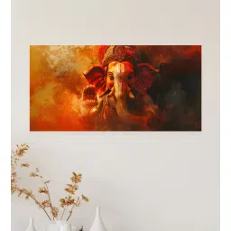 nestroots White Canvas Framed Majestic Ganesha on Orange Canvas Wall Painting(12X24 Inch)-picture-31